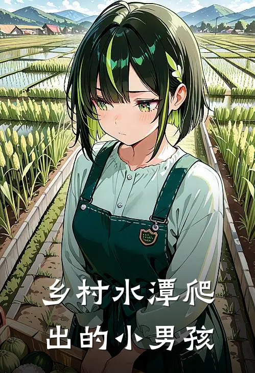 乡村水潭爬出的小男孩